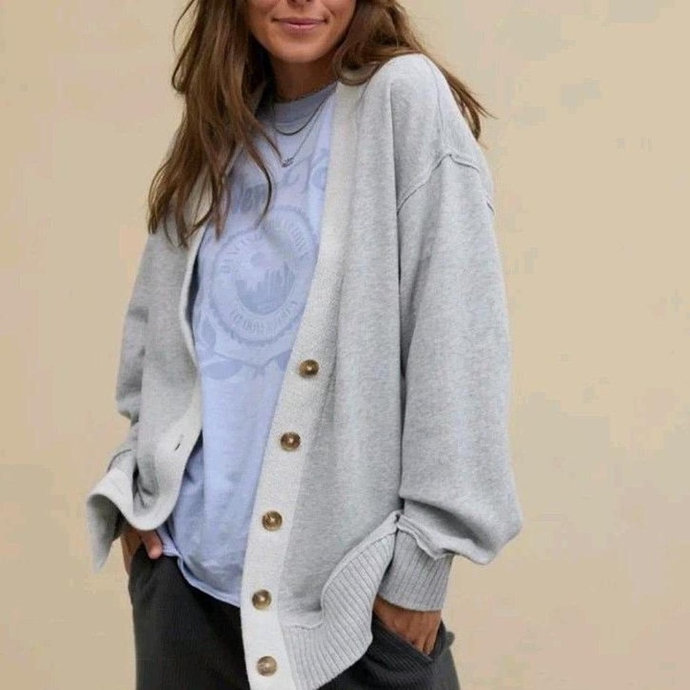 Women's Gray Button-Up Sweater
